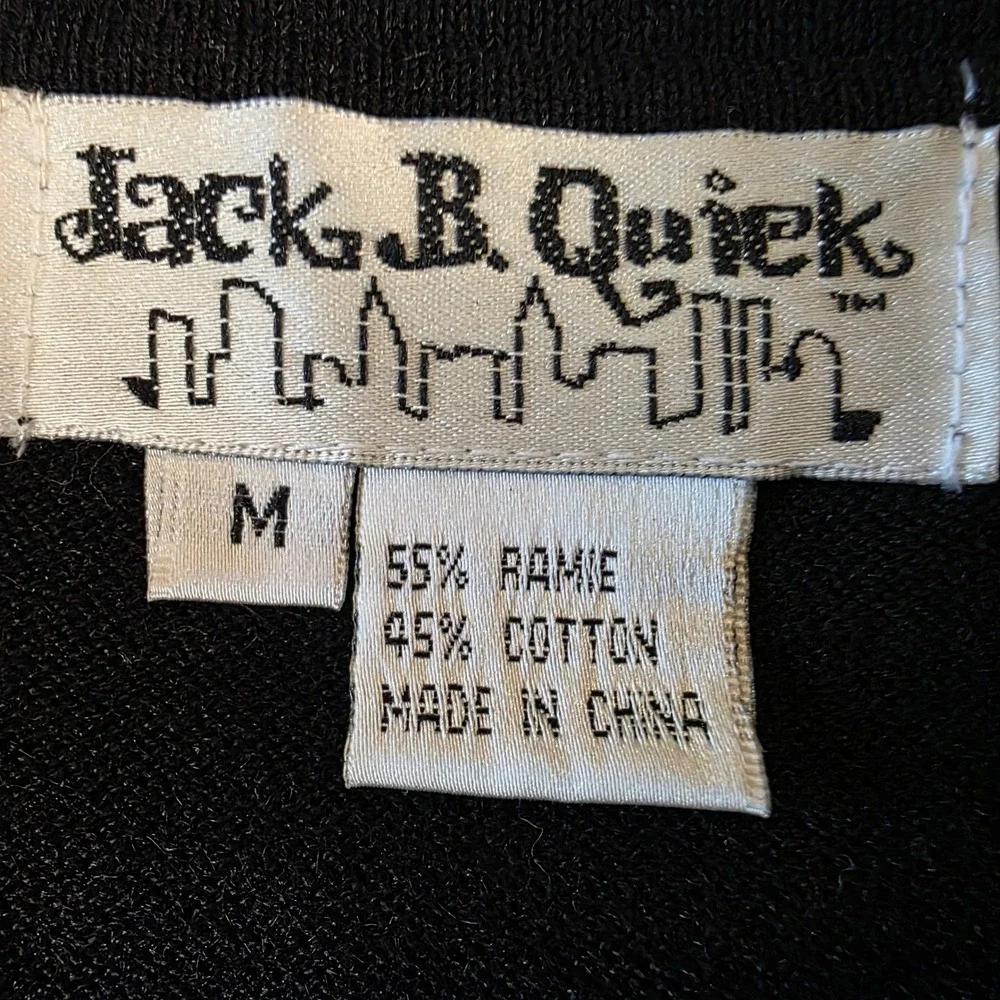 Jack B. Quick Floral Embroidered Knit Cardigan Black Ramie Cotton Sweater M